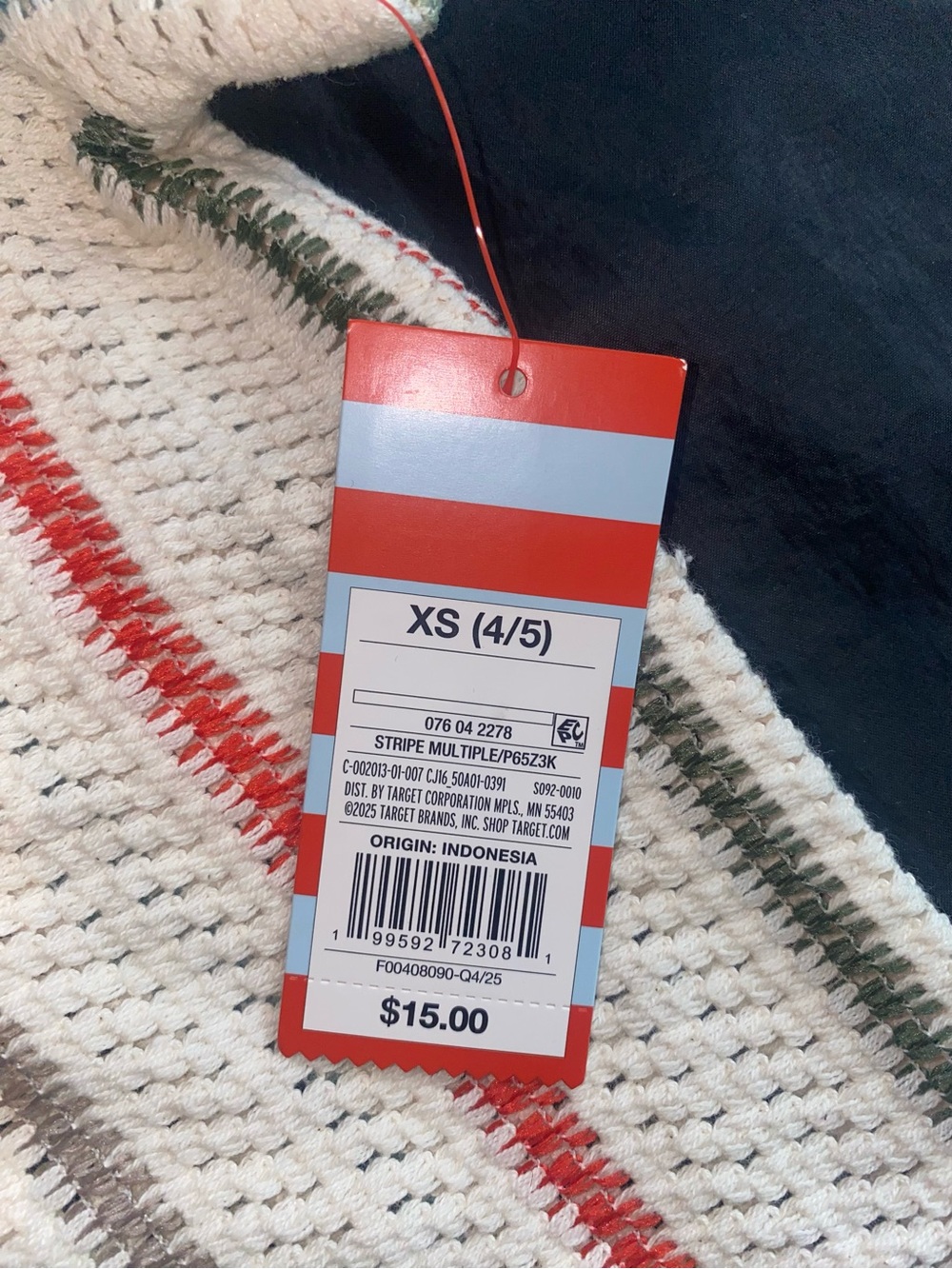 Cat & Jack Cream Knit Short-Sleeve Button-Up with Red and Green Stripes - Picture 4 of 6